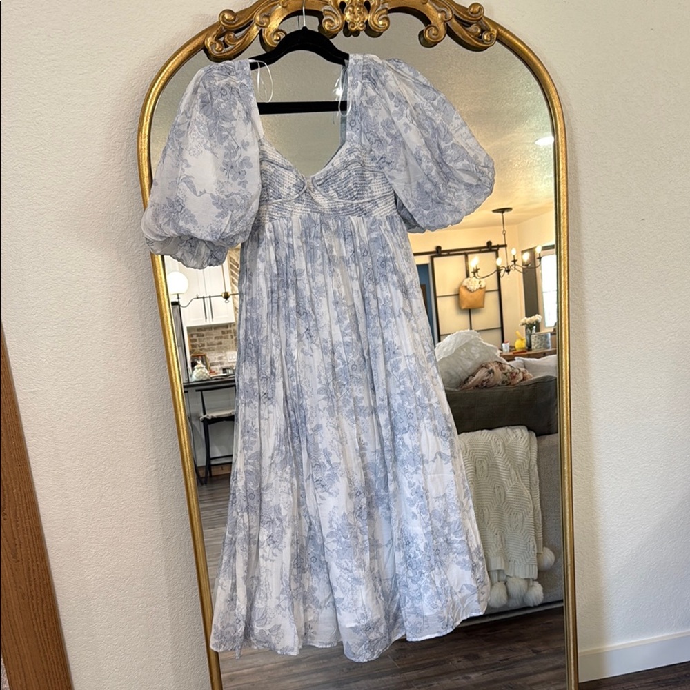 Elegant Blue Floral Dress